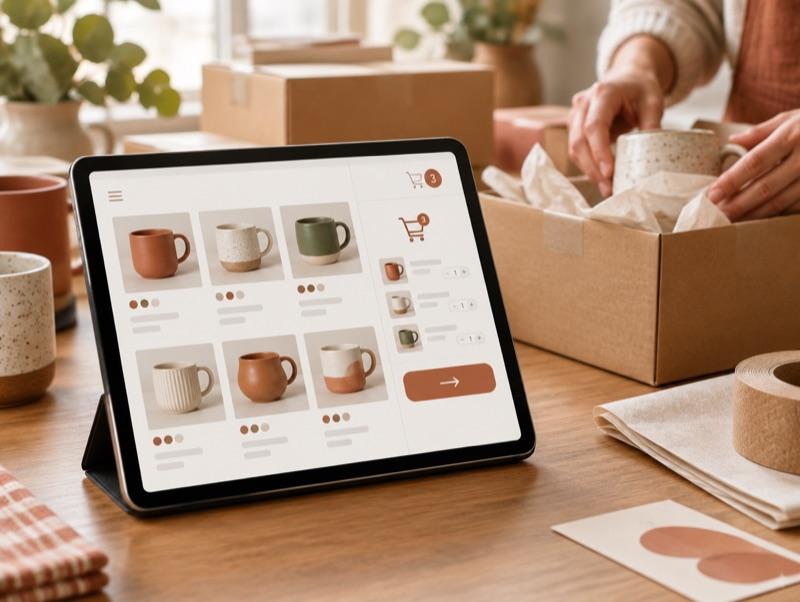 Tablet con una tienda online y pedidos listos para despacho