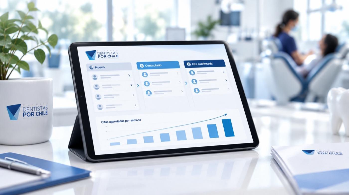 Tablet con un CRM donde los leads pasan de nuevo a cita confirmada