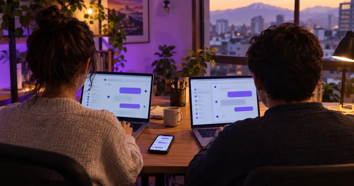 Equipo de atención al cliente trabajando con conversaciones de chat en sus notebooks