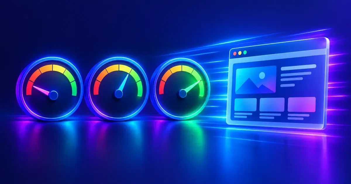 Ilustración de un celular con una página web cargando y tres indicadores tipo semáforo en verde, ámbar y rojo