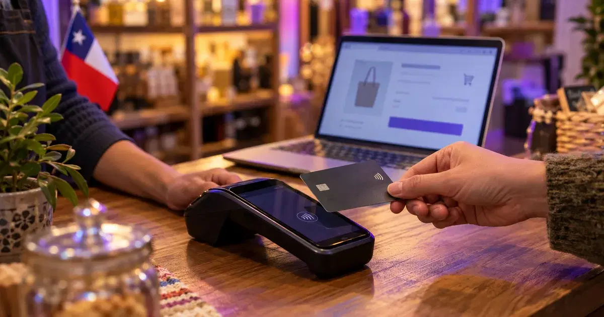 Pago con tarjeta sin contacto en el mesón de una tienda pequeña